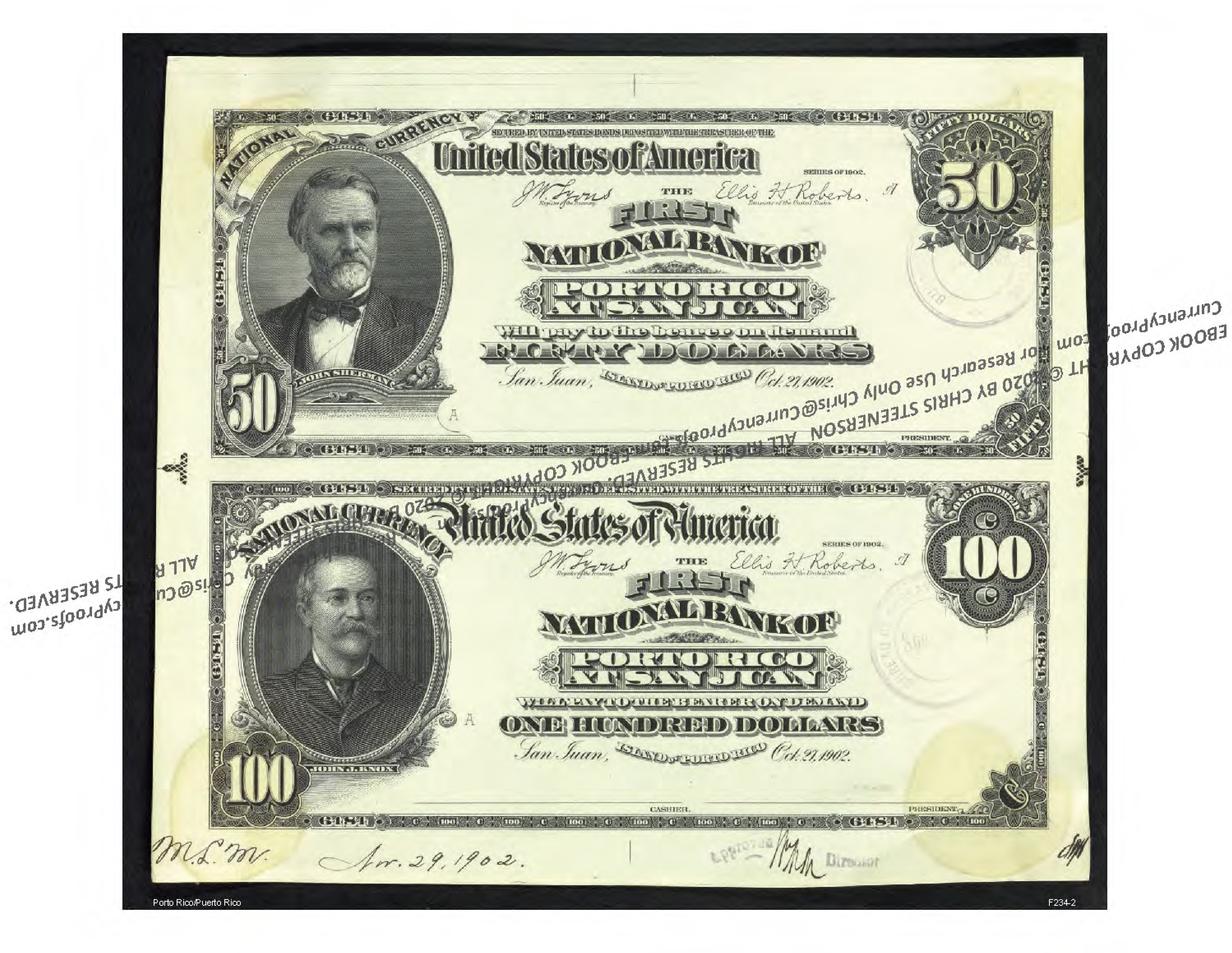 Porto Rico National Bank Note Currency Proofs